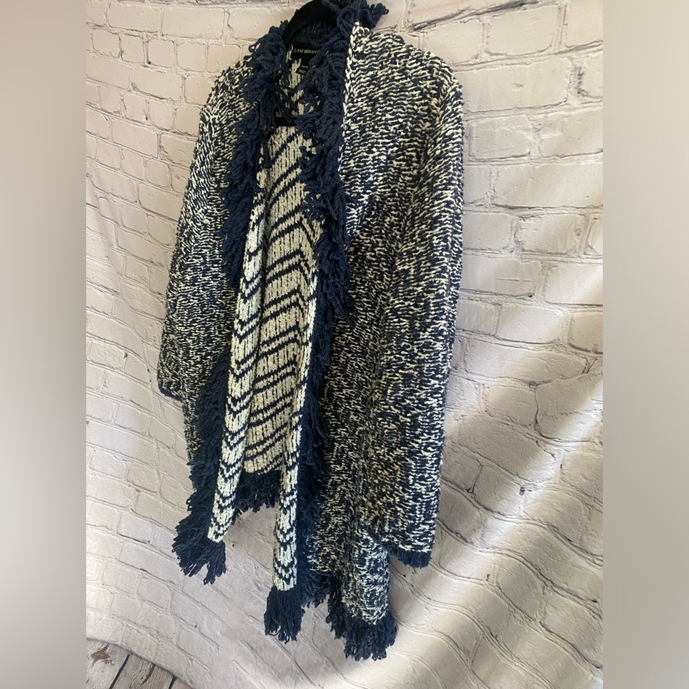 Lane Bryant Women’s Chunky Knit Open Front Cardigan Navy Off White Size 22/24 - Picture 3 of 10